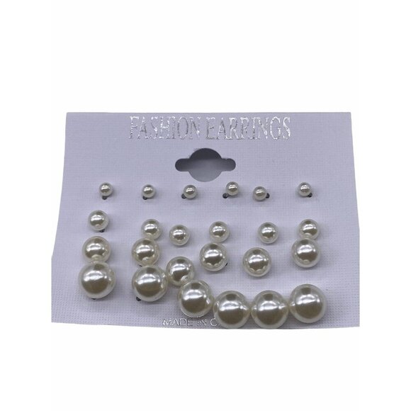 Fashion Pearl Stud Earring Set Womens 12 Pairs White Round Jewelry Lightweight - Picture 1 of 7